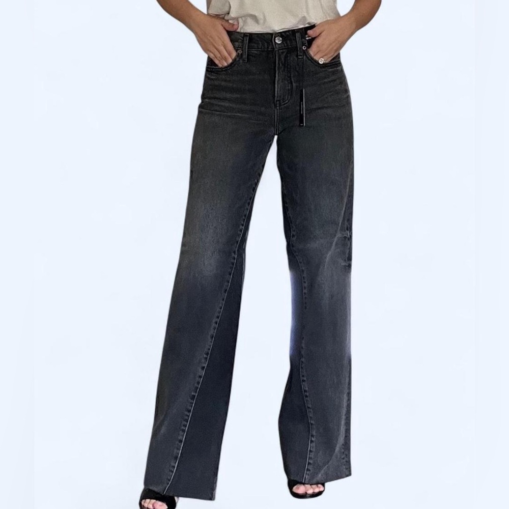 Express Black high waisted Wide-Leg Jeans with Vintage Wash